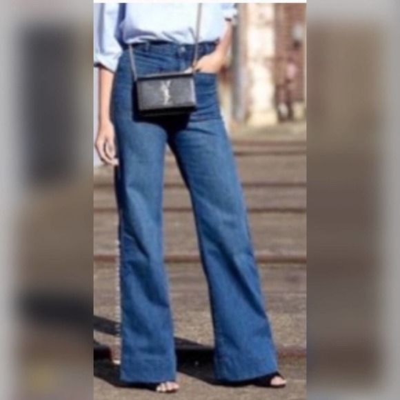 Theory Anthropologie Denim Blue Jean Trouser Pant Size 0 Retro Y2k flare - Picture 1 of 10